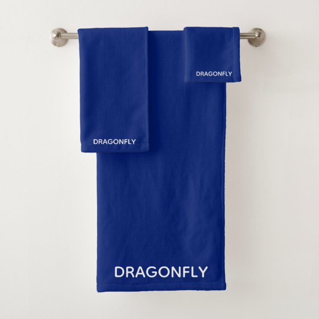 Dragonfly blue colour name bath towel set (Insitu)