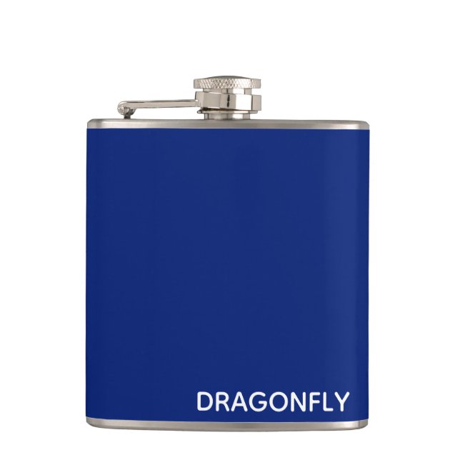 Dragonfly blue colour name hip flask (Front)