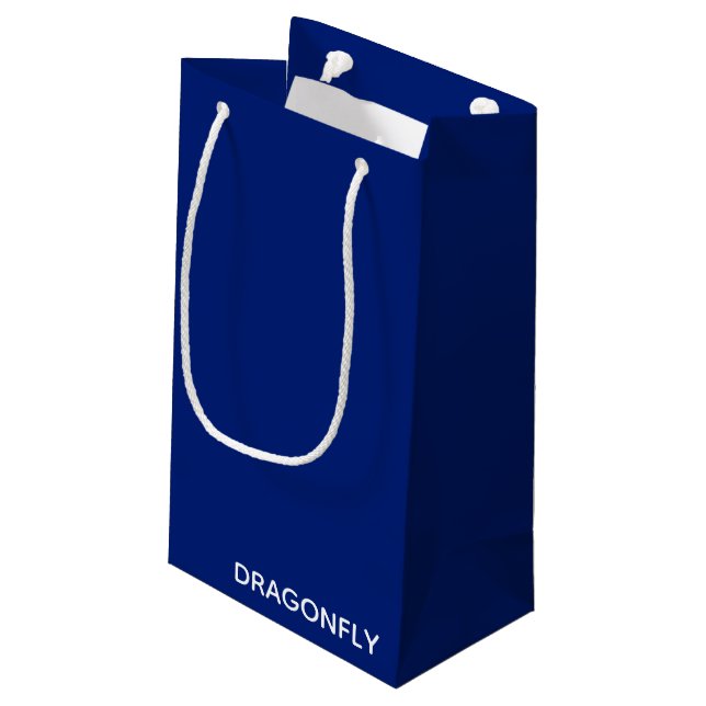Dragonfly blue colour name small gift bag (Back Angled)