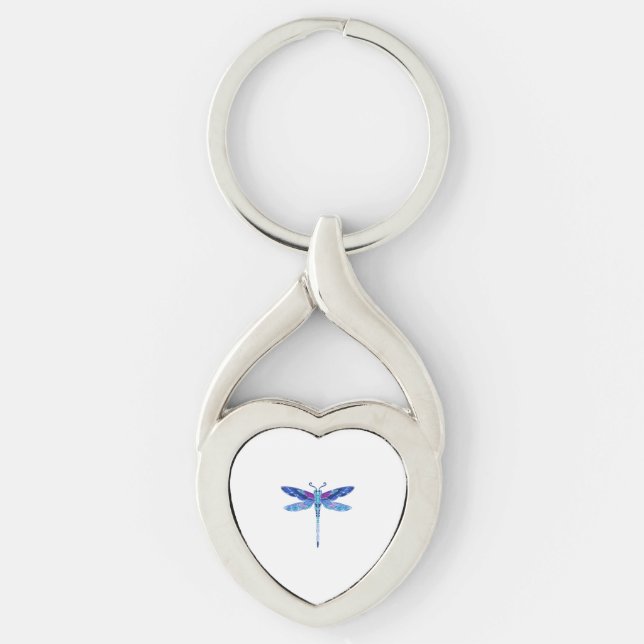 Dragonfly Blue drawing cute gift Key Ring (Front)