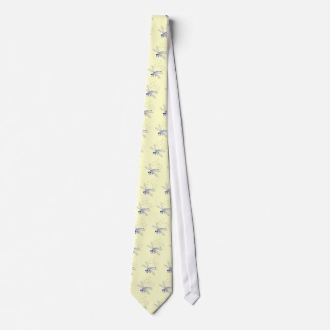 Dragonfly Blue Whimsical Cartoon Art Tie (Front)