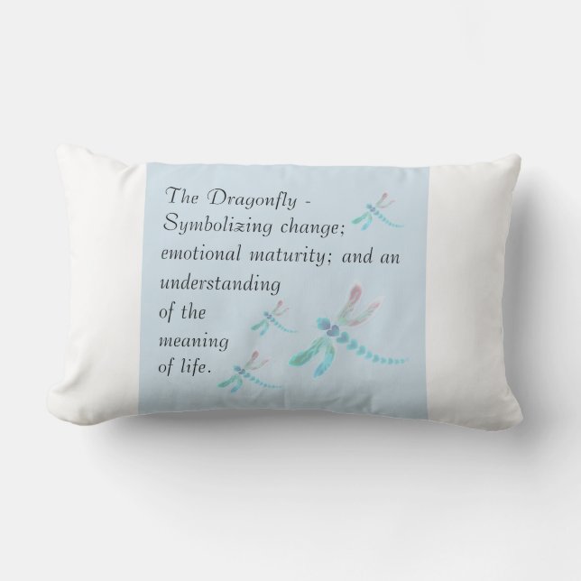 Dragonfly | Blue & White Inspirational Lumbar Cushion (Front)