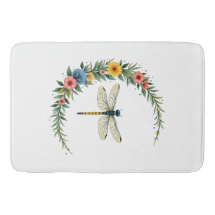 Dragonfly Boho Crescent Moon Peace Sign Hippie Dra Bath Mat