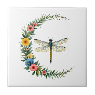 Dragonfly Boho Crescent Moon Peace Sign Hippie Dra Ceramic Tile