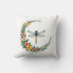 Dragonfly Boho Crescent Moon Peace Sign Hippie Dra Cushion