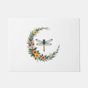 Dragonfly Boho Crescent Moon Peace Sign Hippie Dra Doormat
