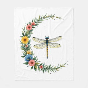 Dragonfly Boho Crescent Moon Peace Sign Hippie Dra Fleece Blanket