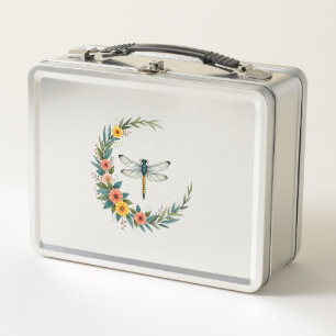 Dragonfly Boho Crescent Moon Peace Sign Hippie Dra Metal Lunch Box