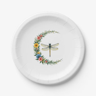 Dragonfly Boho Crescent Moon Peace Sign Hippie Dra Paper Plate