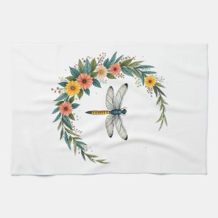 Dragonfly Boho Crescent Moon Peace Sign Hippie Dra Tea Towel