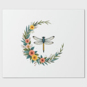 Dragonfly Boho Crescent Moon Peace Sign Hippie Dra Wrapping Paper