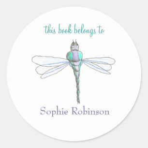 Dragonfly bookplate - "this book belongs to" classic round sticker
