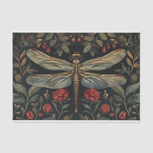 Dragonfly Botanical Flowers Decoupage Tissue Paper (Front)