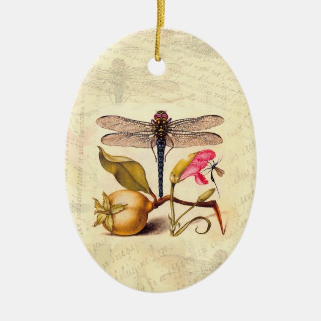 Dragonfly Botanical Nature Wildlife Ceramic Tree Decoration (Front)