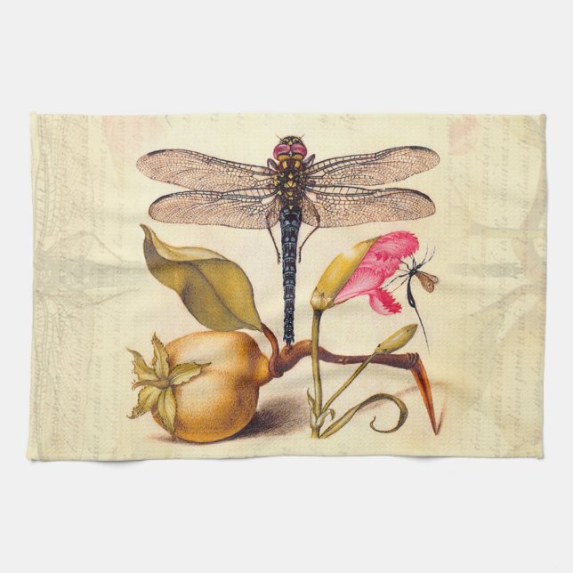Dragonfly Botanical Nature Wildlife Hoefnagel Art Tea Towel (Horizontal)