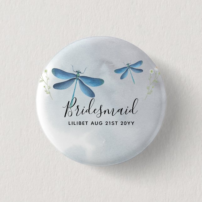 DragonFly BRIDESMAID Bridal Party Personalised 3 Cm Round Badge (Front)