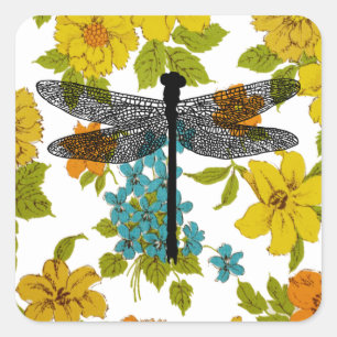 dragonfly Bug Iflowers nature Silhouette art Square Sticker
