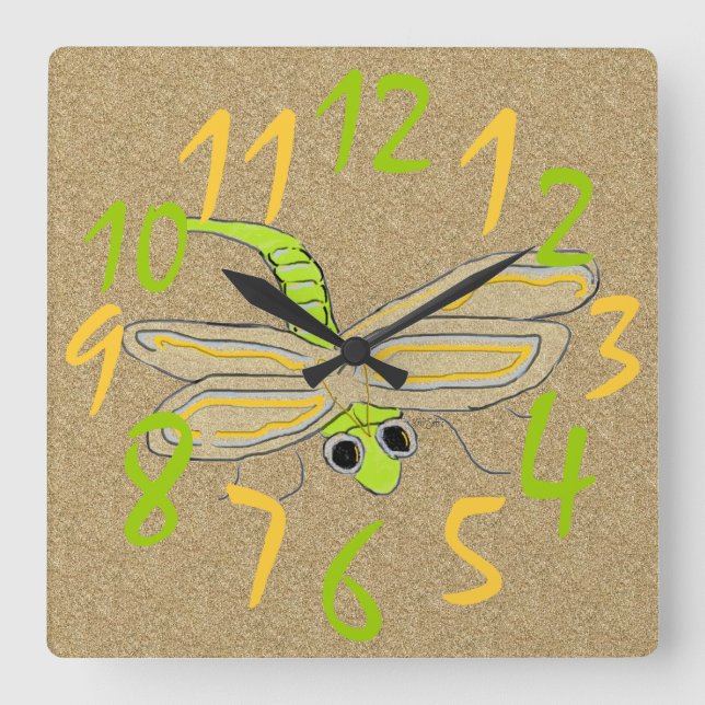 Dragonfly Bug Square Wall Clock (Front)