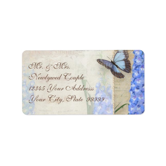 Dragonfly Butterfly Delphinium n Poppy Floral Art Label (Front)