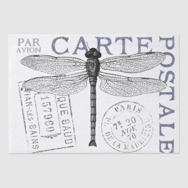 Dragonfly Carte Postale French Postmark Decoupage  Tissue Paper (Front)