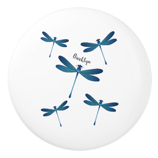 Dragonfly cartoon illustration  ceramic knob (Front)
