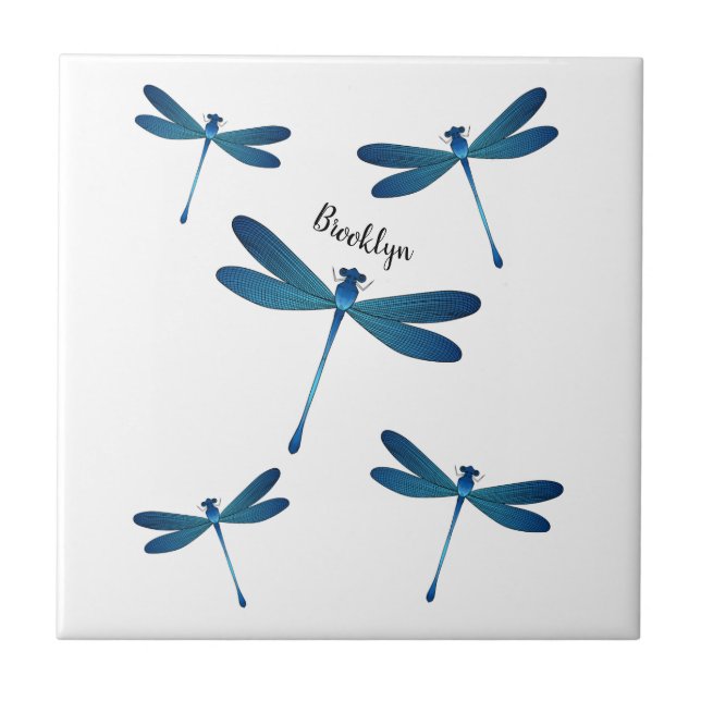 Dragonfly cartoon illustration ceramic tile (Front)