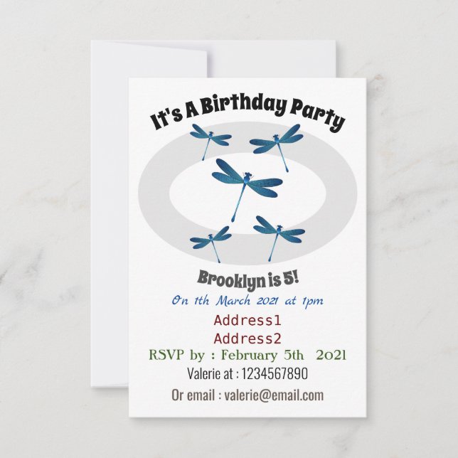 Dragonfly cartoon illustration invitation (Front)