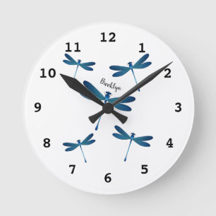 Dragonfly cartoon illustration round clock