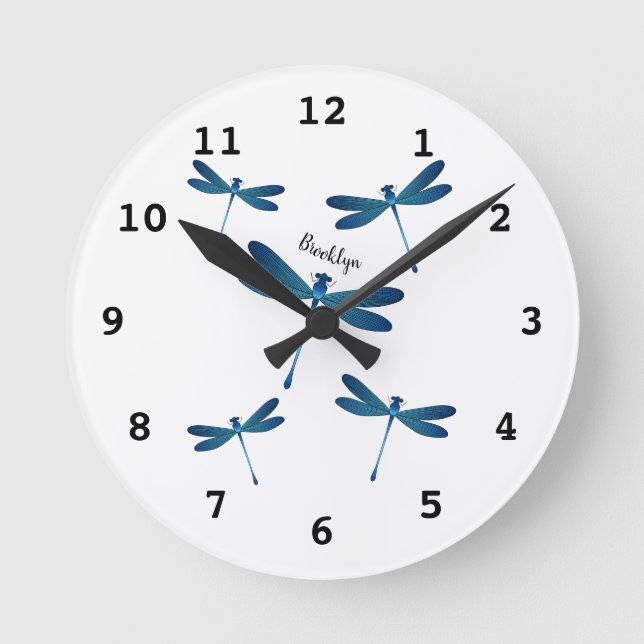 Dragonfly cartoon illustration round clock (Front)