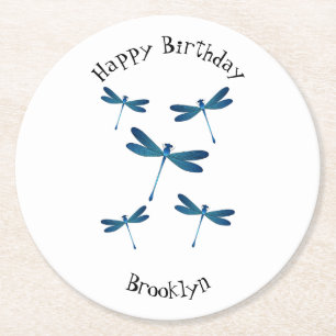 Dragonfly cartoon illustration round paper coaster