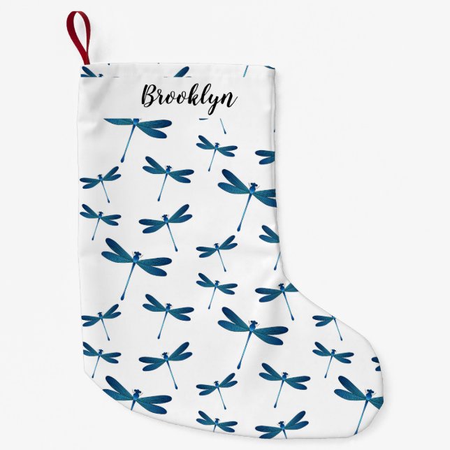 Dragonfly cartoon illustration small christmas stocking (Front)