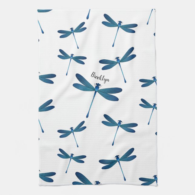 Dragonfly cartoon illustration tea towel (Vertical)