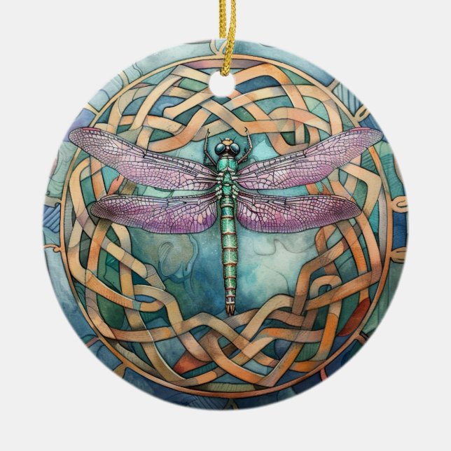 Dragonfly Celtic Knot Ceramic Ornament (Front)