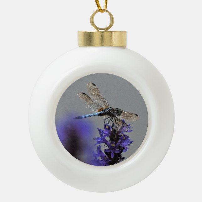 Dragonfly Ceramic Ball Christmas Ornament (Front)