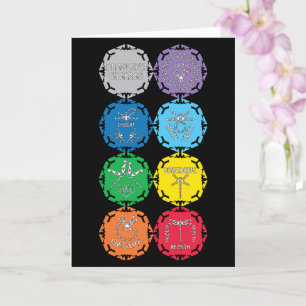 Dragonfly Chakras White Text Design Card