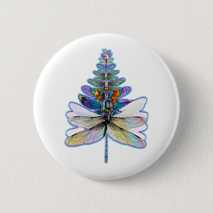 Dragonfly Christmas tree           6 Cm Round Badge