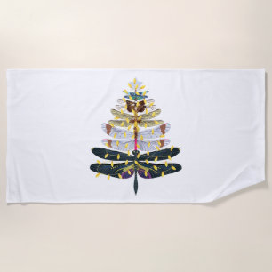 Dragonfly Christmas Tree      Beach Towel