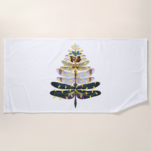 Dragonfly Christmas Tree      Beach Towel (Front)