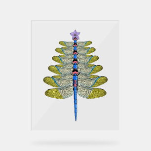 Dragonfly Christmas Tree, Christmas insect Lover Acrylic Sign