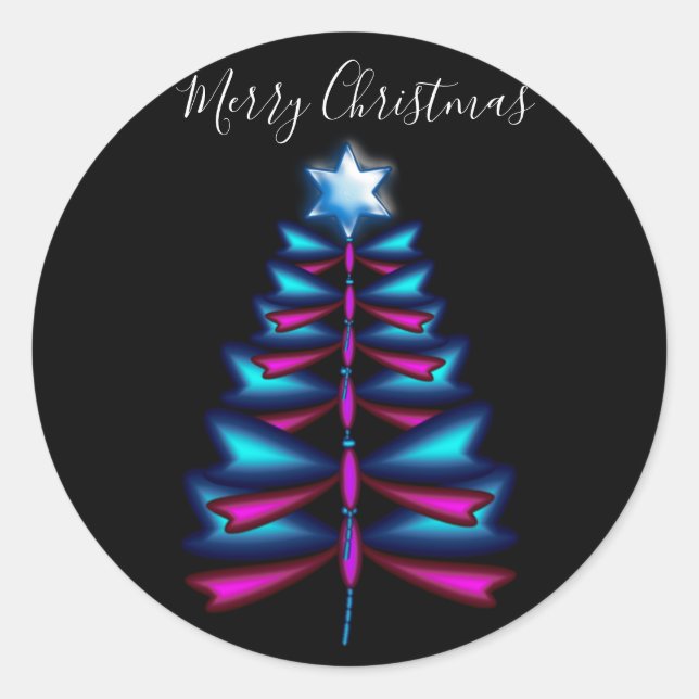 Dragonfly Christmas tree Classic Round Sticker (Front)