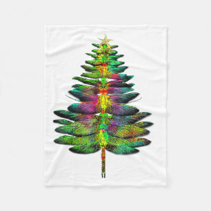 Dragonfly Christmas Tree Dragonfly Xmas  Fleece Blanket
