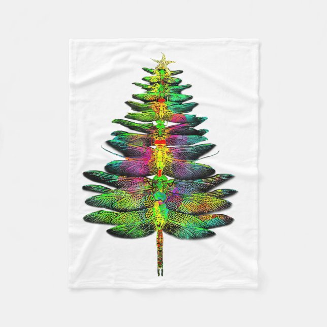 Dragonfly Christmas Tree Dragonfly Xmas  Fleece Blanket (Front)