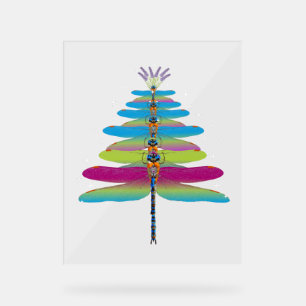 Dragonfly Christmas Tree Funny Insects Lover Xmas Acrylic Sign