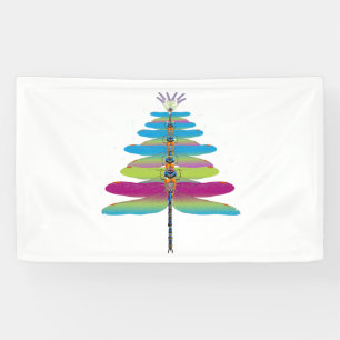 Dragonfly Christmas Tree Funny Insects Lover Xmas Banner