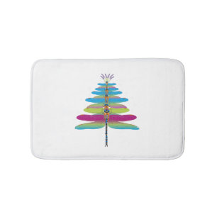 Dragonfly Christmas Tree Funny Insects Lover Xmas Bath Mat