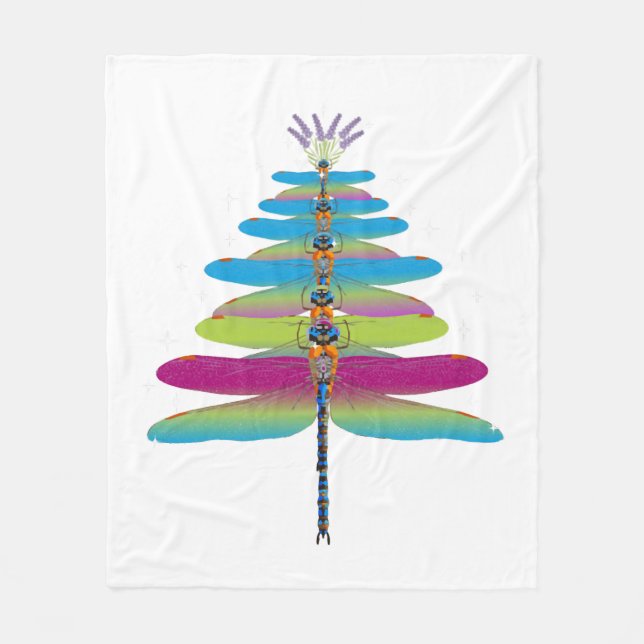 Dragonfly Christmas Tree Funny Insects Lover Xmas Fleece Blanket (Front)