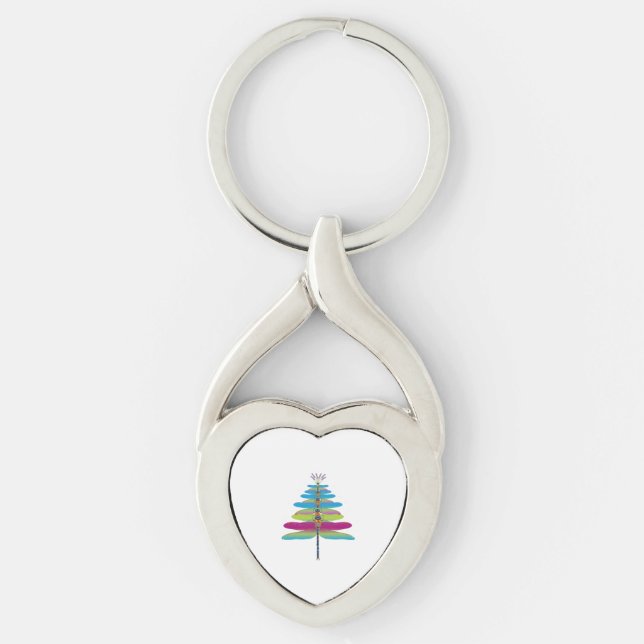 Dragonfly Christmas Tree Funny Insects Lover Xmas Key Ring (Front)