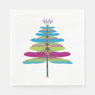 Dragonfly Christmas Tree Funny Insects Lover Xmas Napkin