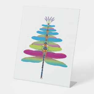 Dragonfly Christmas Tree Funny Insects Lover Xmas Pedestal Sign