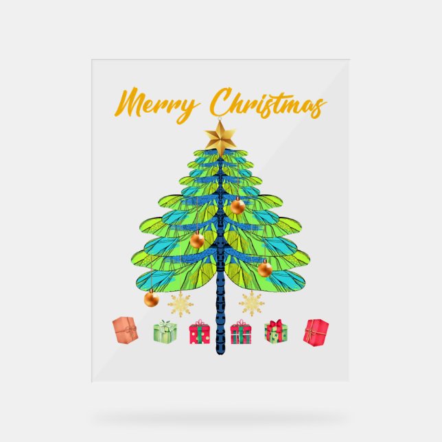 Dragonfly Christmas Tree Gift Acrylic Sign (Front)